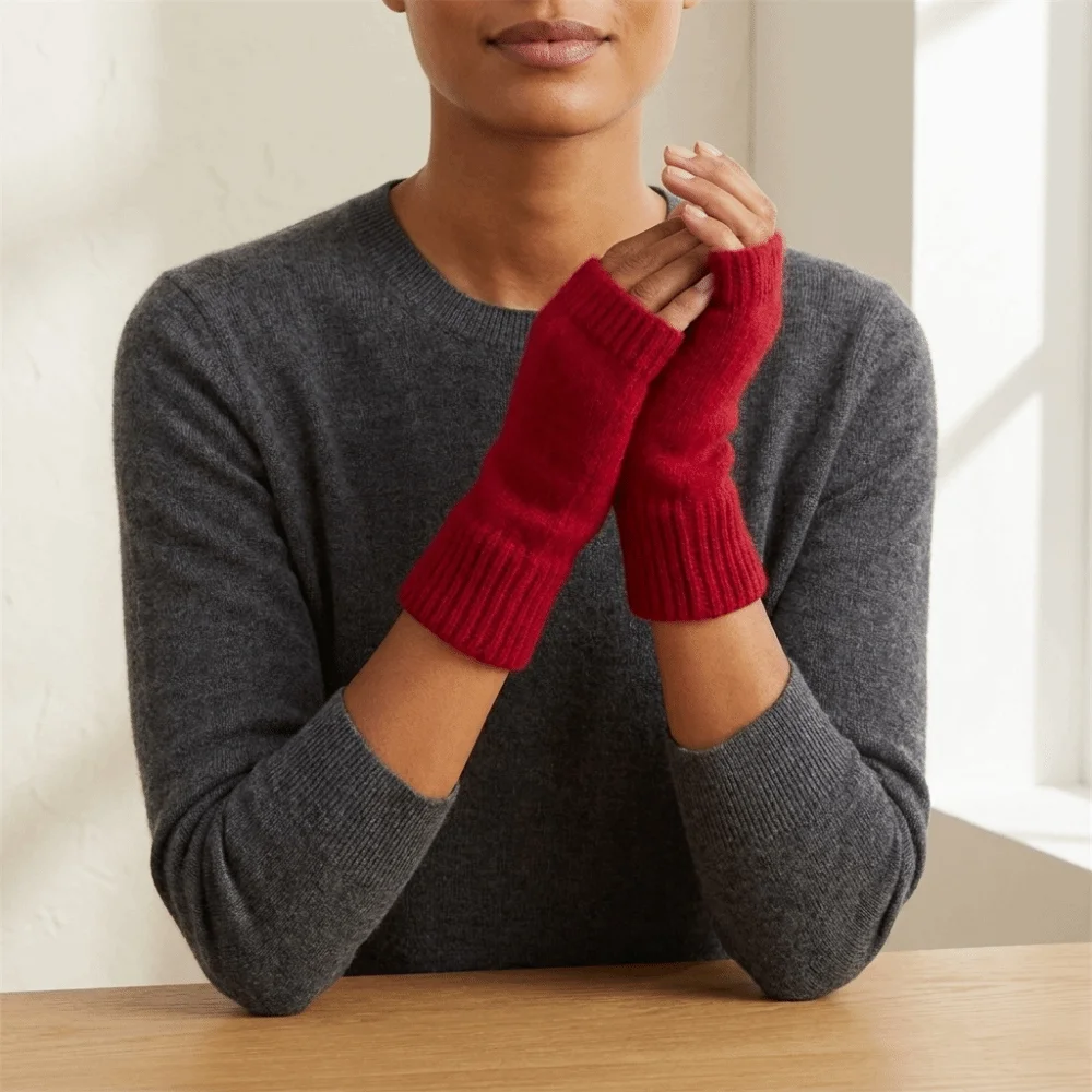 Lovely Solid Color Knitted Gloves Wool Soft Half Finger Gloves Warm Fingerless Plush Mittens Writing