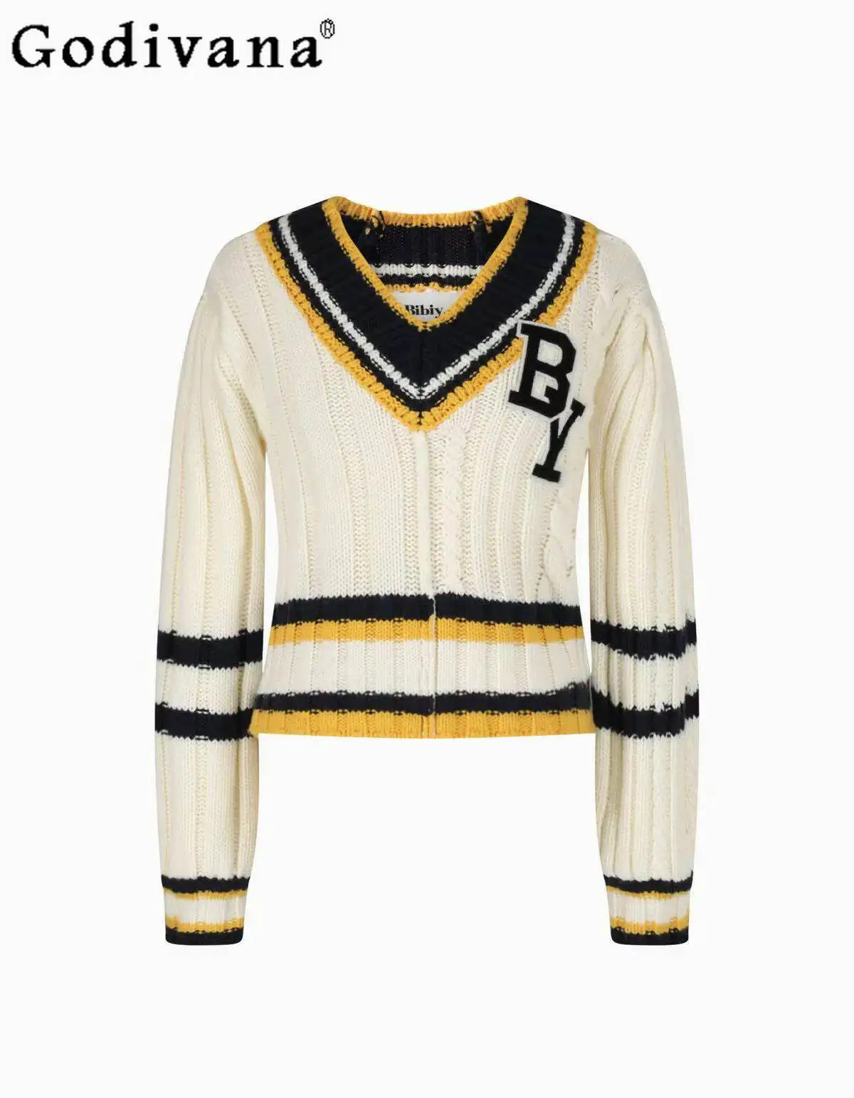 

Spring New Japanese Style B Letter Embroidered Sweater for Women Sweet Fashion Casual V-neck Sweater Pullovers Irregular Skirt