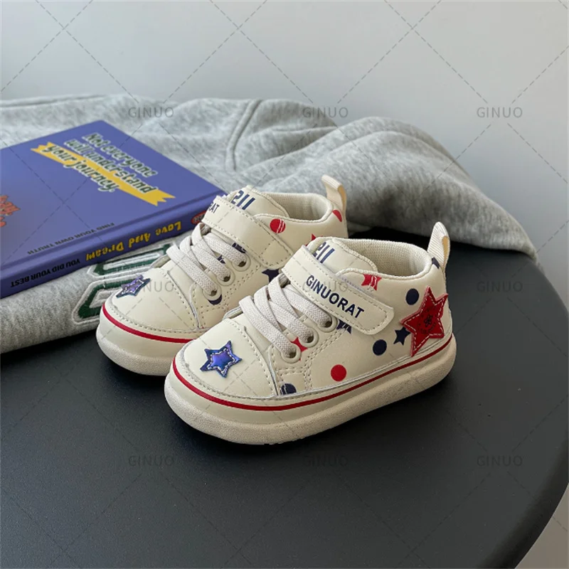 New Spring Baby Shoes Leather Toddler Boys Girls Sneakers High-help Outdoor Tennis Breathable Fashion Little Kids Sneakers