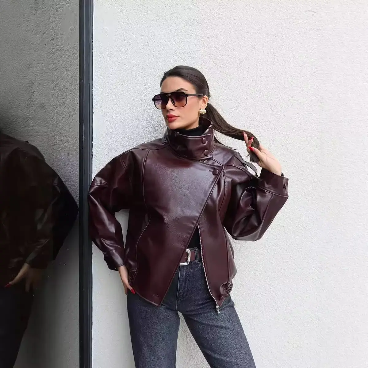 معطف نسائي طويل بياقة واقفة من Faionable Street Sle للخريف والشتاء وصل حديثًا معطف خارجي متعدد الاستخدامات #3