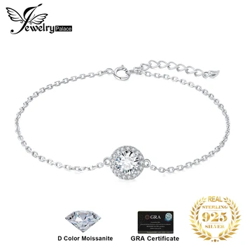 JewelryPalace Moissanite D color 1ct round 925 sterling silver Halo adjustable link bracelet for women yellow rose gold plated