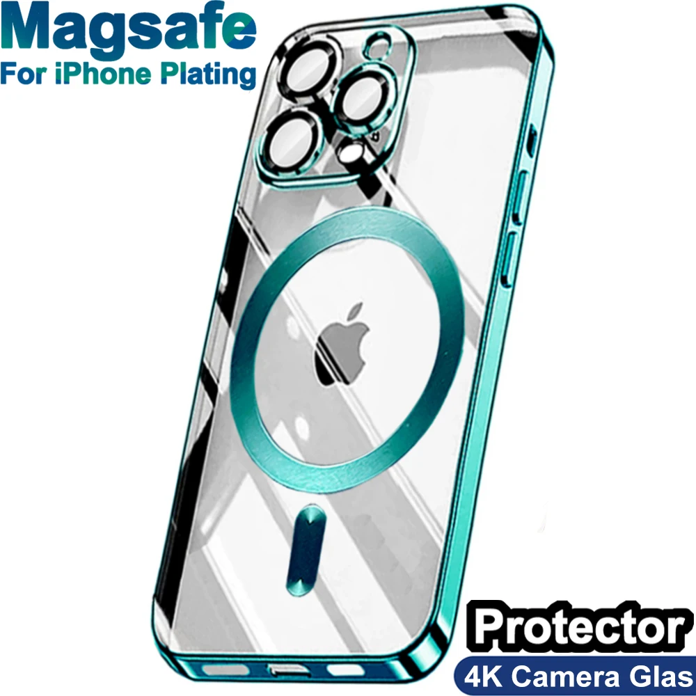 Original Wireless Magnet Plating Cover For Apple Magsafe Case Iphone 11 12 14 Plus 13 Pro Max X Xs Xr 4K Glass Camera Protection