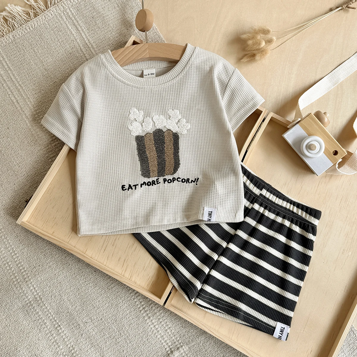 conjunto-de-verao-para-bebe-menino-e-menina-com-camiseta-de-manga-curta-com-estampa-de-pipoca-e-shorts-listrados-conjunto-casual-fofo-de-2-pecas