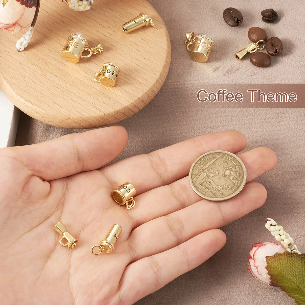 20 pçs mini xícara de café encantos bronze esmalte pingentes real 18k banhado a ouro para diy bonito chaveiro jóias presente criativo acessórios