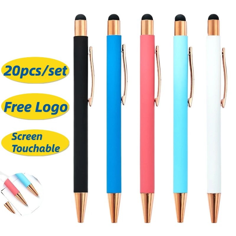 20pcs Press Metal Spray Advertising Pen Wholesale Free Logo Capacitor Ballpoint Pen Aluminum Rod Touch Screen Pens Freebies