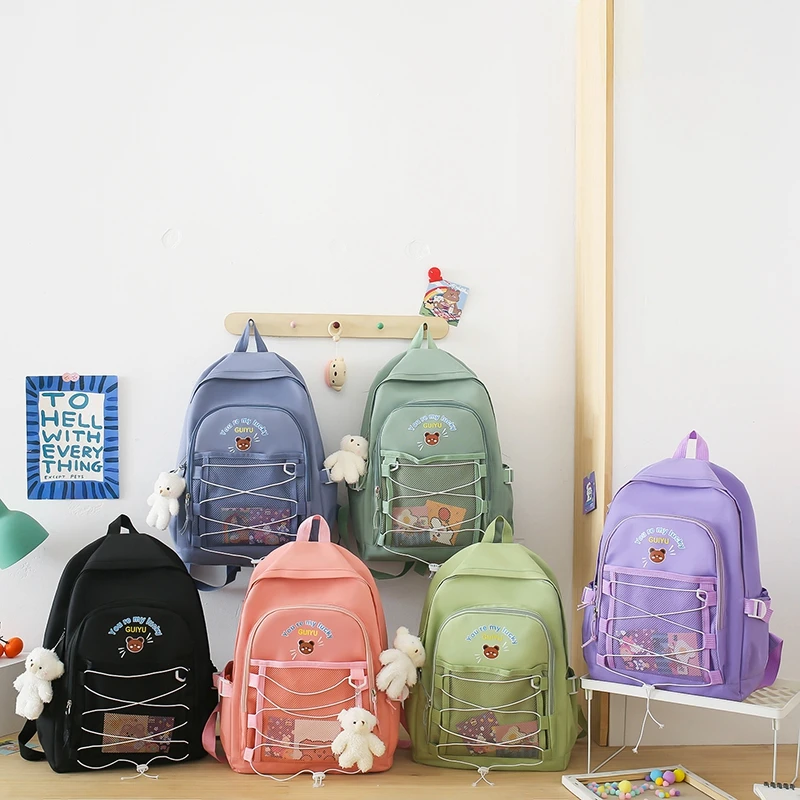 

4-piece school bag set Cute student backpack Candy color school bags for girls Kawaii Bear kids backpack women purple backpack