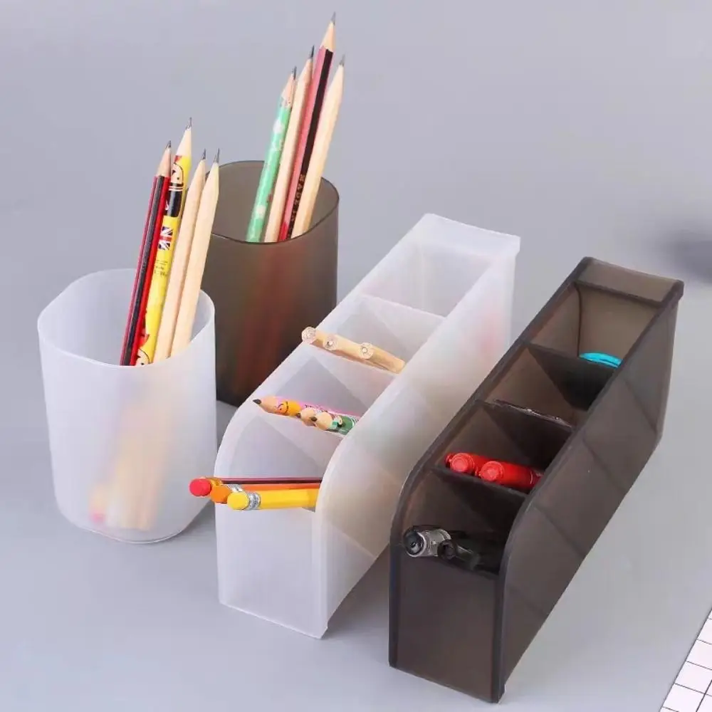 Plastic Pen Holder Frosted Transparent Pen Container Oblique Insertion High-capacity Makeup Brush Storage Bucket Students