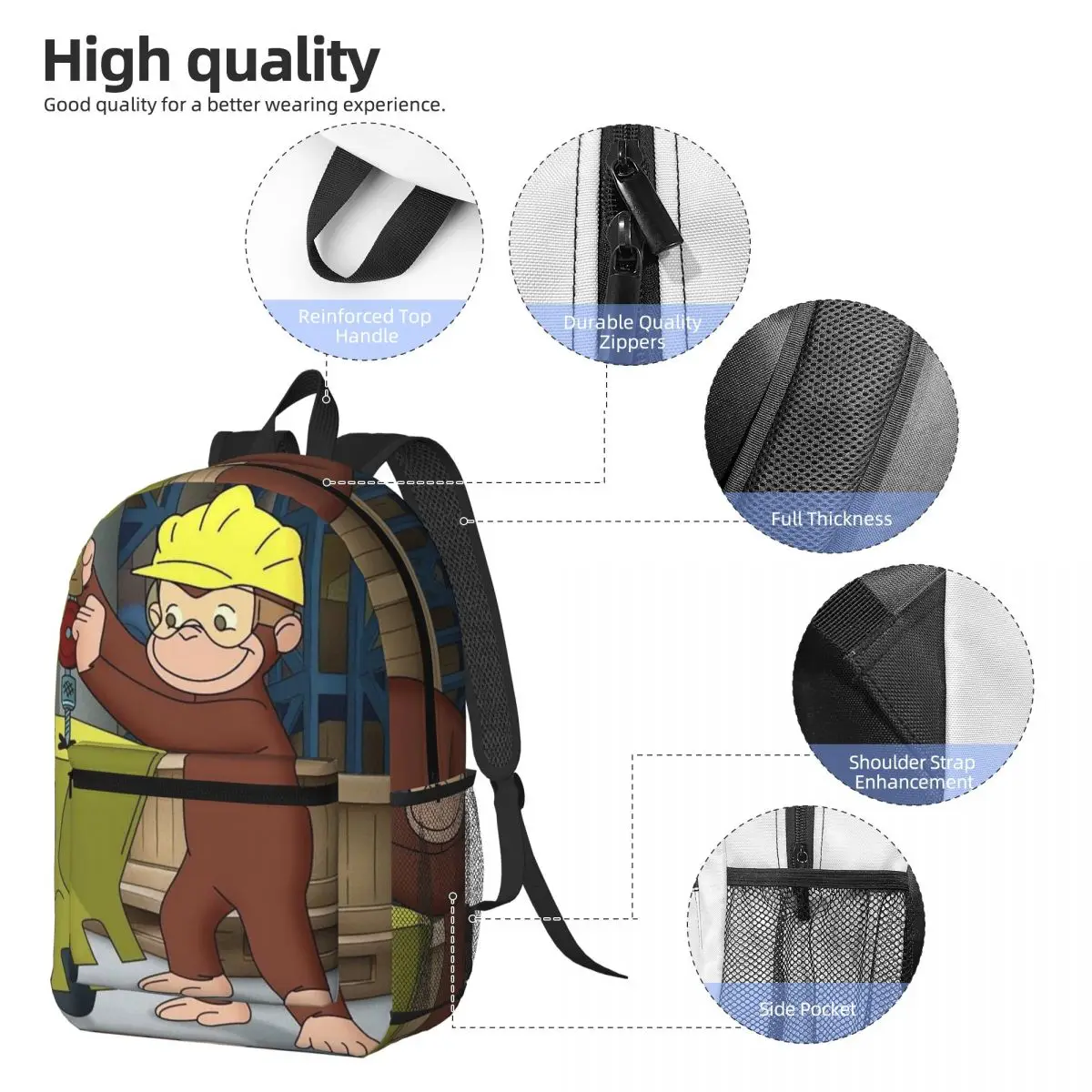 Anime Curious George Monkey Backpack Daypack Large Capacity Children BookBag School Bag Shoulder Bags for Men Women