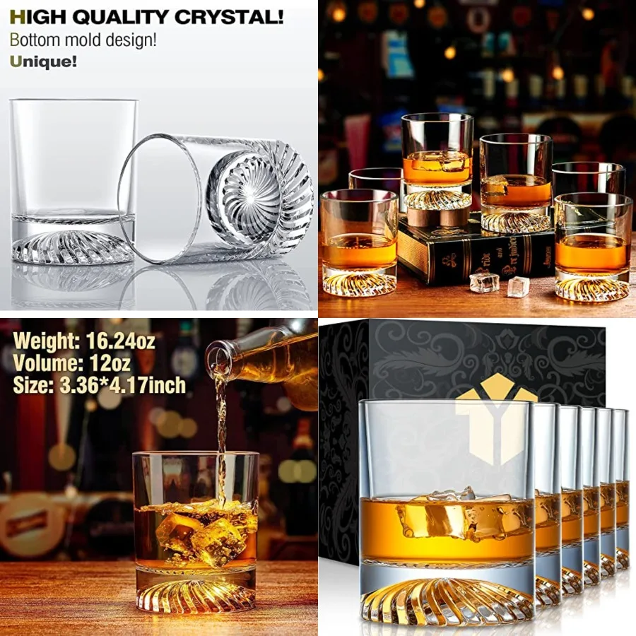 

Whiskey Glasses Old Fashioned Glasses Set of 6 12oz Rocks Glasses Gift for Men Women Drinking Bourbon Scotch Cocktails Rum Cogn