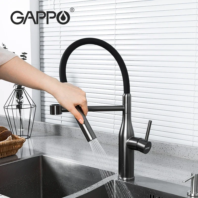 GAPPO 360 Degree Filter Sink Tap Luxury Kitchen Stainless Steel Faucet with Pull Out Spout