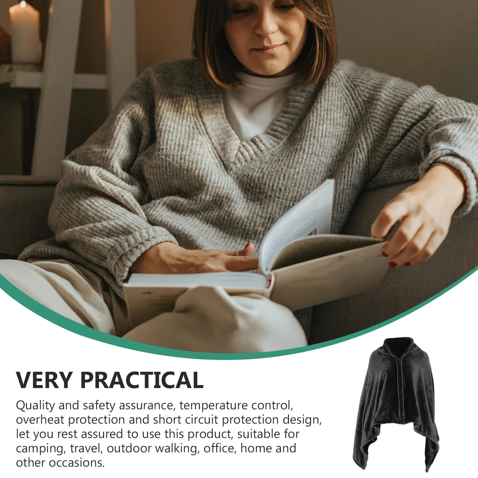 

1 шт. Электрическая грелка-накидка из мягкого кораллового флиса с 3-уровневым контролем температуры, быстрый нагрев для сна