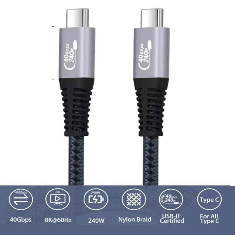 

Type c USB 4.0 Data Cable 8K UHD Type C 240W Fast Charging Data Transfer USB C Cable for Thunderbolt 4 For Laptop Mobile Disk