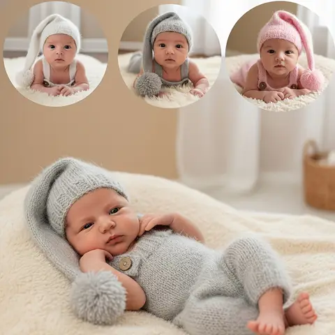 Newborn Photography Outfits Hat and Romper for Baby Photo Shoot Boy Girl Cozy Gentle Fabric Infant Photography Wear