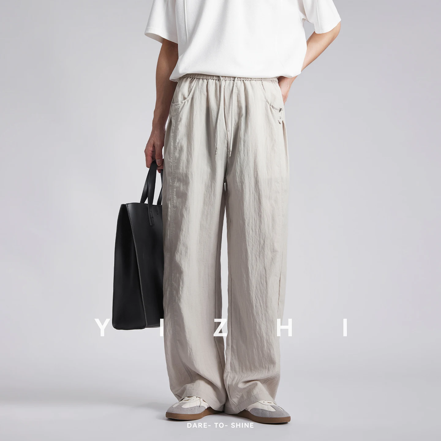 Fashion Men's Lyocell Linen Straight Pants 2026 Summer Loose Drape Drawstring Elastic Waist Wide Leg Casual Trousers