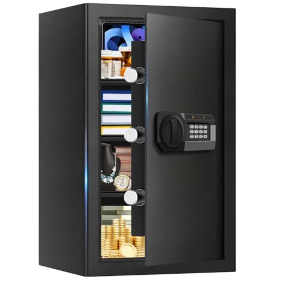

Home safe for money, documents, jewelry; steel construction; black; 5.1 cu ft capacity, fireproof and waterproof, digital keypa