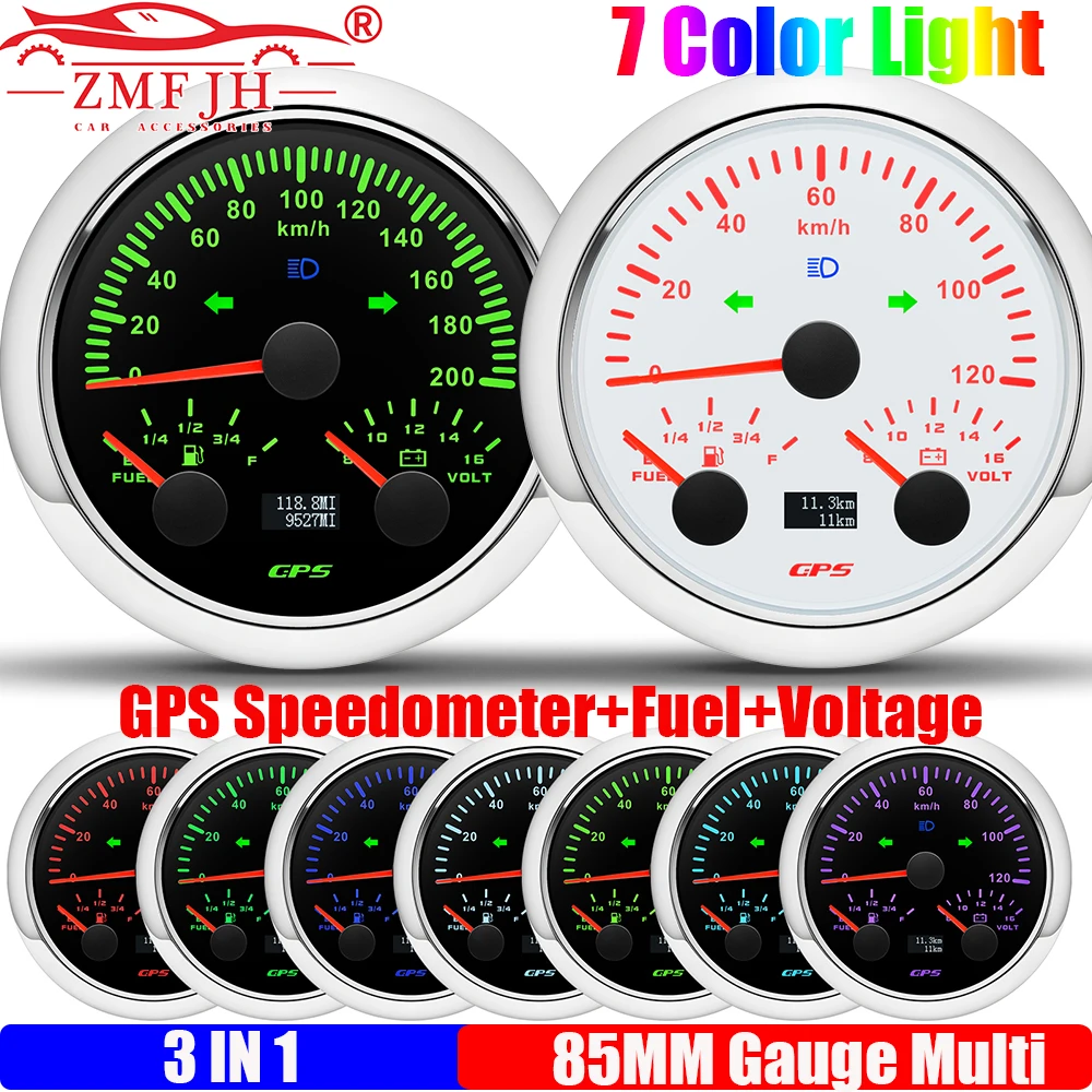 

Многофункциональный датчик ZMFJH 85 мм, 7 цветов, 3-в-1: GPS-спидометр + указатель уровня топлива + вольтметр, измеритель дальности хода, 0-190 Ом, датчик уровня масла в баке