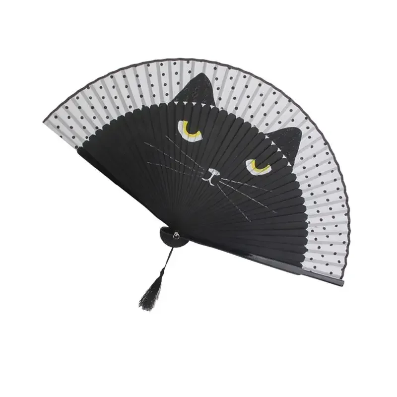 Ventilatori cinesi alla moda di stile del giappone di seta del fumetto cinese del gatto fan adorabili popolari popolari delle ragazze pieghevoli portatili delle ragazze del gattino mostrano i fan