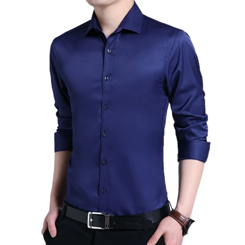 Spring Autumn Gentleman Long Sleeve New Shirt Men Slim Business Clothes For Male White Long Sleeve Inch Shirt Men