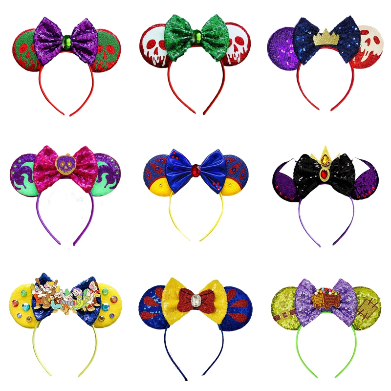 Disney Princess Hairband Women Snow White Hair Accessories Baby Seven Dwarfs Head Bands Kid Poison Sequins Bow Hair Band Girls