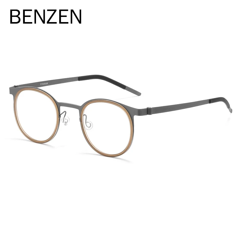 

BENZEN Retro Round Titanium Glasses Frame Men Prescription Eyeglasses Women New Vintage Myopia Optical Eyewear 5810