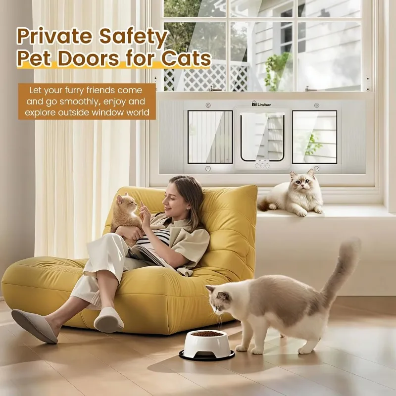 Cat Door Window Quick Installation Adjustable Width Magnetic Closure Design Weatherproof Aluminum Frame Soundproof