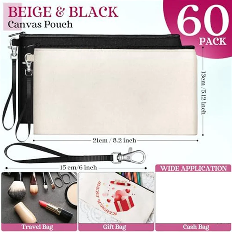 60 قطع مصعد قماش حقيبة مستحضرات التجميل فارغة DIY بها بنفسك نقل الحرارة حقيبة مستحضرات التجميل عدة مقلمة مصعد لرحلة المدرسة لتقوم بها بنفسك