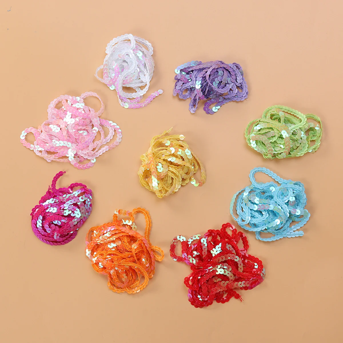 

9pcs 6Mm 2Meters Flat Sequins String Ribbon Elastic Plastic Decorative For Diy Clothes Hats Wedding Bridal Embroidery Applique