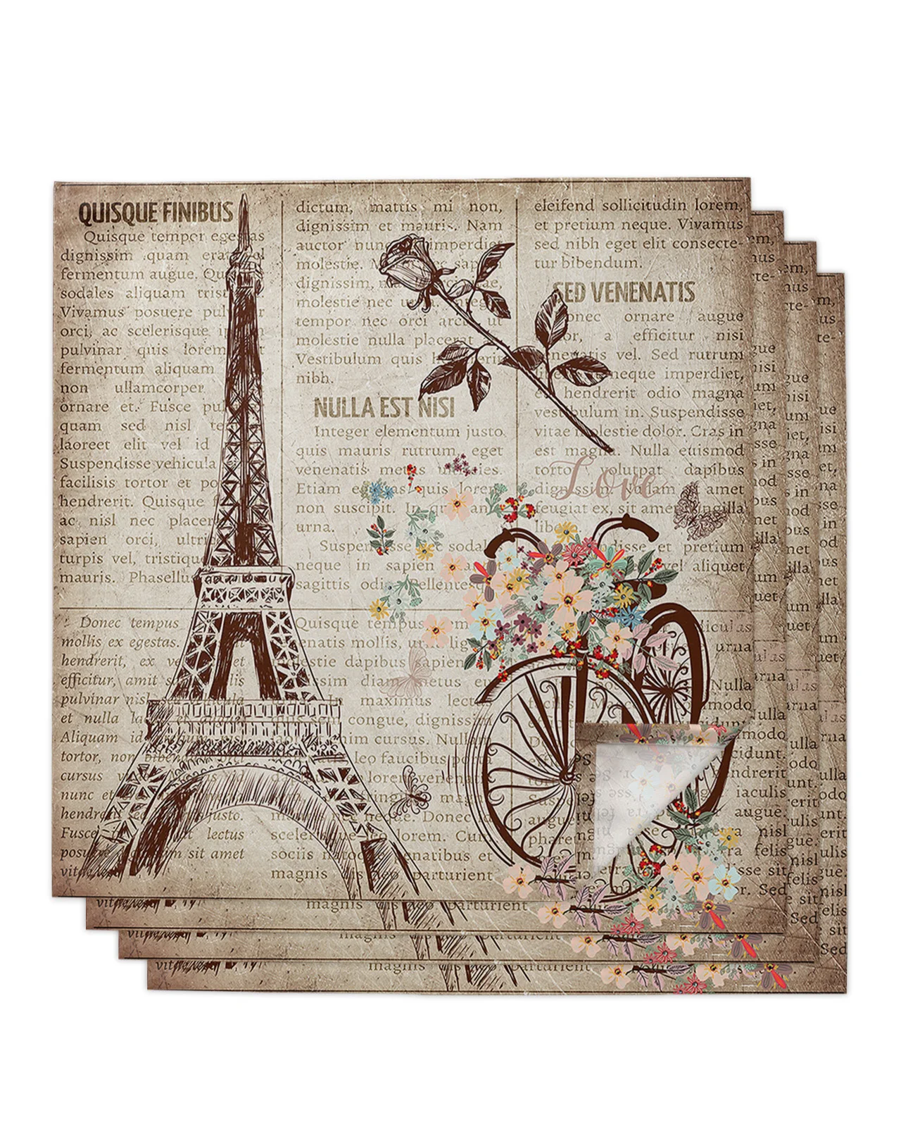 

Retro Eiffel Tower Bicycle Rose Flower 4/6/8pcs Kitchen Napkin 50x50cm Table Napkins Serving Dishes Home Textile Products