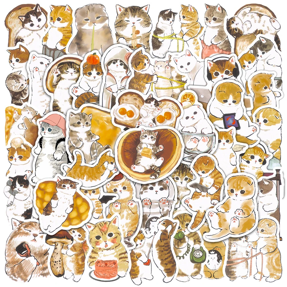 Autocollants de dessin animé chat Kawaii pour enfants, autocollant graffiti animal mignon, téléphone bricolage, bouteille d'eau, bagage, jouet drôle, 10 pièces, 30 pièces, 50 pièces, 100 pièces