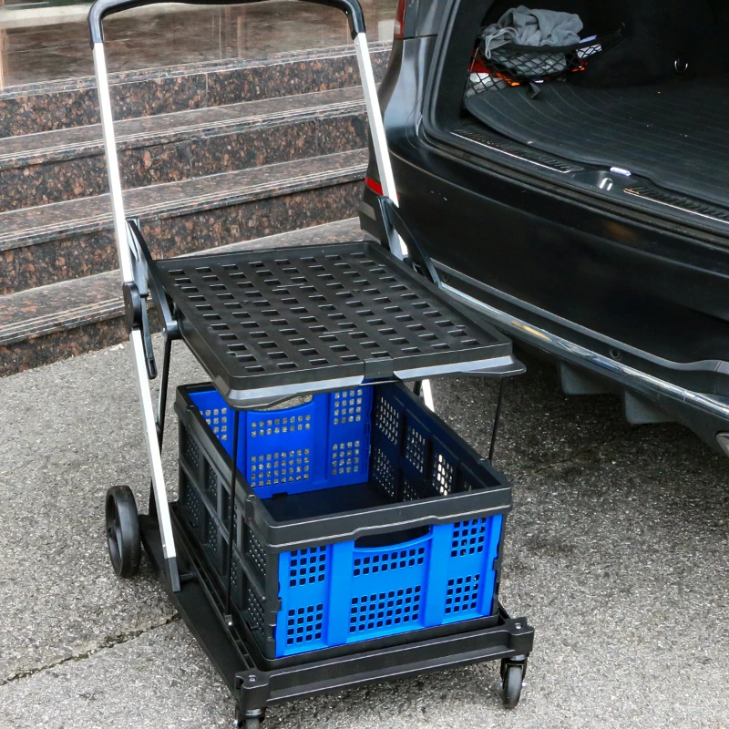 Folding cart directly from the manufacturer, double shopping plastic cart folding trolley fruit cart convenient