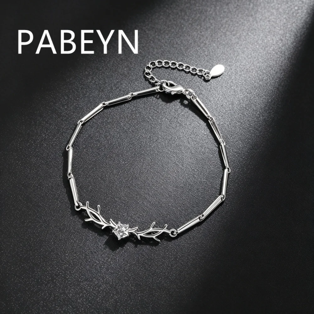 925 Sterling Silver Stylish Simple Antlers Five-Claw Zircon Bracelet, Birthday Party Anniversary Gift, Ladies Jewelry