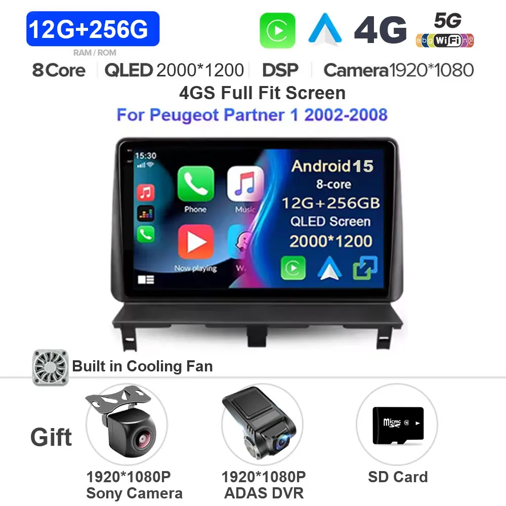 Android 15 Voor Peugeot Partner 1 2002 - 2011 Autoradio Multimedia Stereo Video Player met Carplay 4G BT