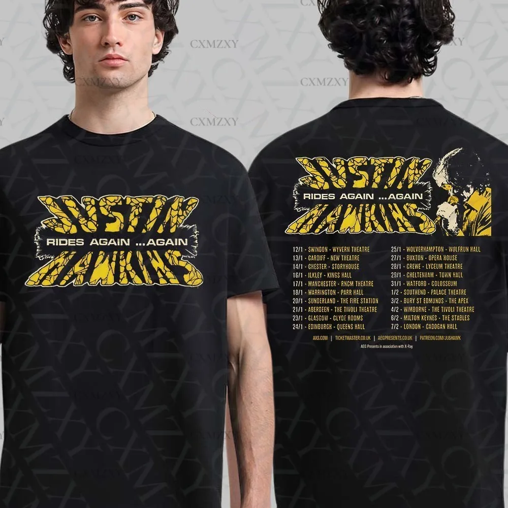 

Justin Hawkins Rides Again Again Tour 2026 Schedule Tour Dates Two Sided 100% Cotton T-Shirt