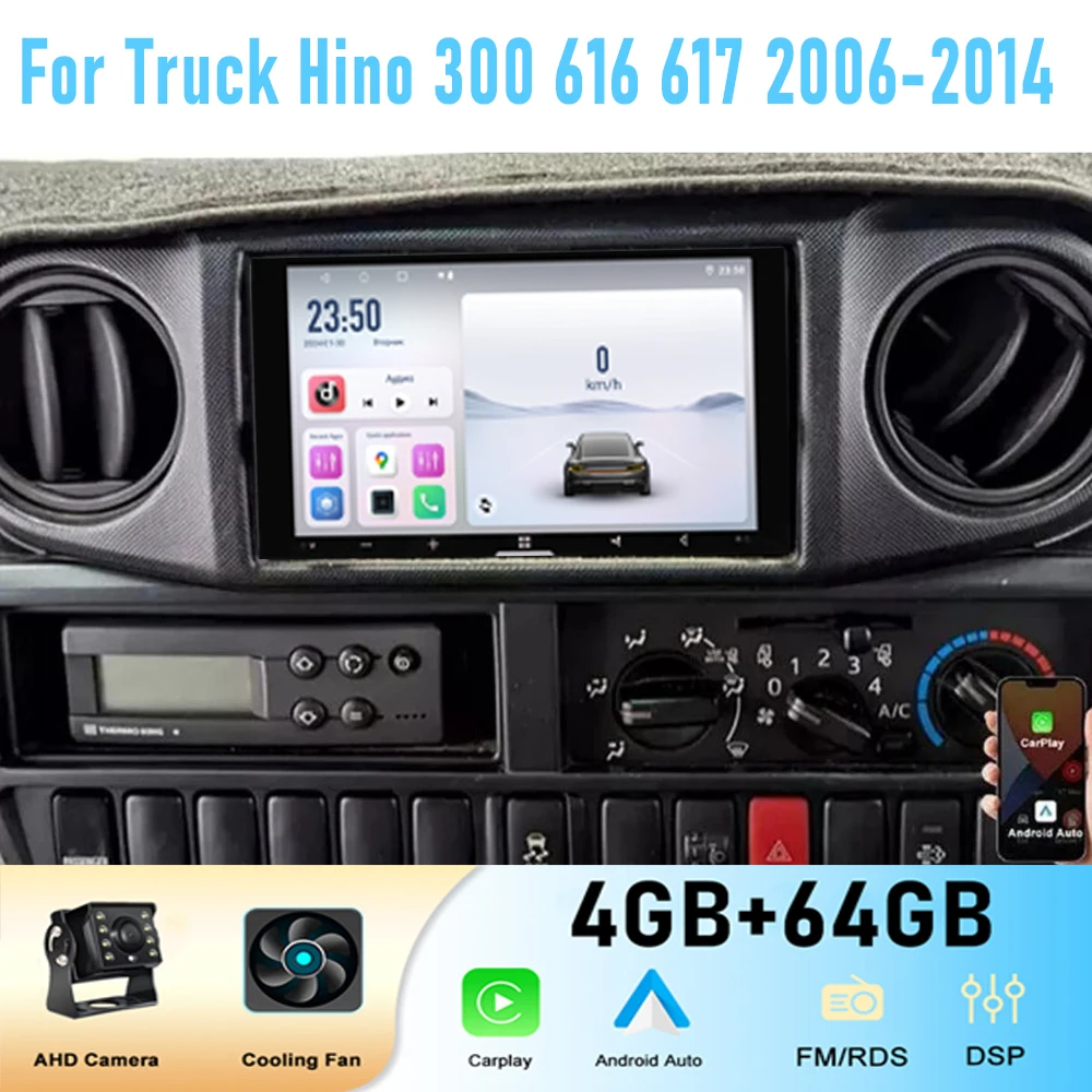 Radio GPS de 7'' para Camión Hino 300 616 617 2006-2014, Reproductor Multimedia Inalámbrico Apple CarPlay Android 15, Estéreo, Navegador, WIFI, BT