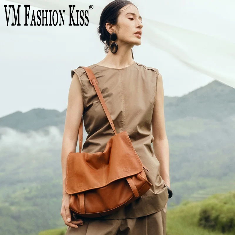 

Women's Large Capacity Messenger Bag Solid Sheepskin Shoulder Bag Genuine Leather Flap Crossbody Bags For Woman New In Handbag