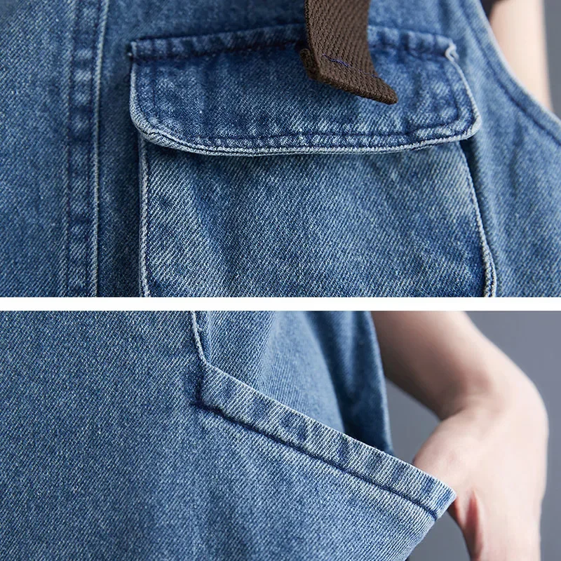 Combishort en fibre de denim pour femmes, barboteuse vintage, combinaisons adt, pantalon à jambes larges, salopette de poche décontractée féminine, printemps, automne