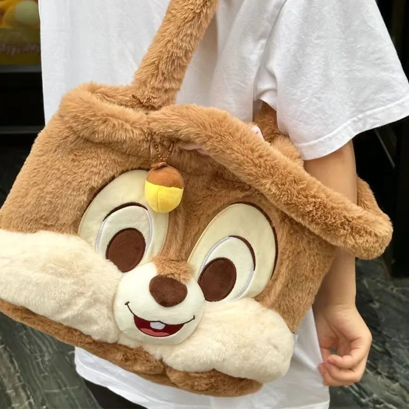 Kawaii Cute Disney Chipmunk Chip Dale Plush Doll Shoulder Bag Large Capacity ins Cartoon Pine Cone Pendant Tote Gift for Girls