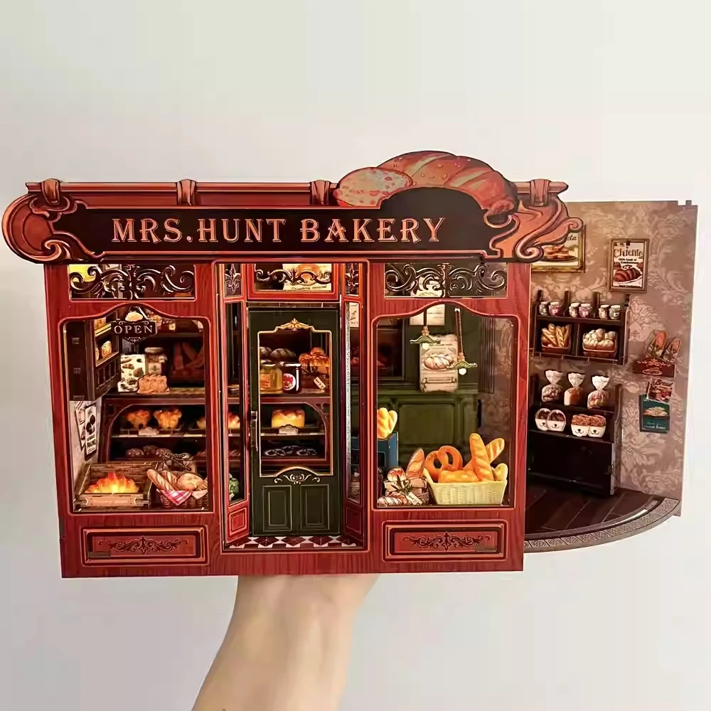 CUTEBEE DIY Book Nook Kit Wooden Dollhouse with LED Lights 3D Magic Bookshelf Insert for Home Desk Decorative Display