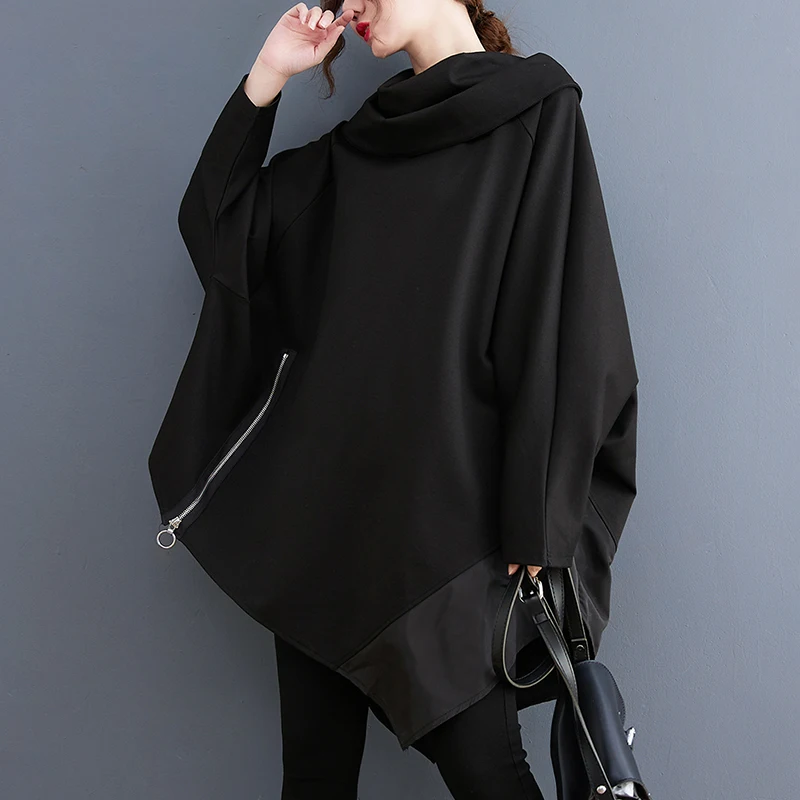 Felpa con cappuccio oversize da donna lunga chiusura con cerniera Sve Coreano Sle Pendolarismo Regular sottile cappuccio lungo con orlo irregolare Top
