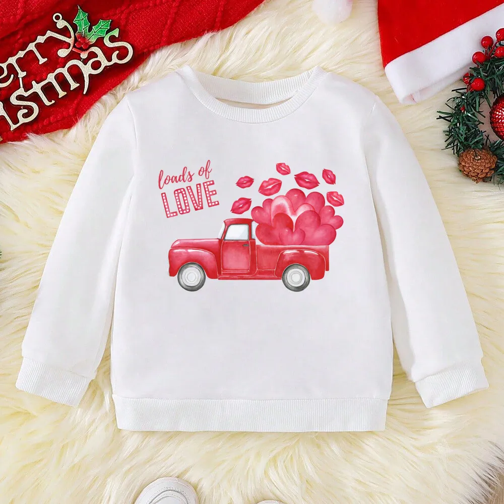 Happy Valentine\'s Day Printed Kids Sweatshirts Valentine Party Boys Girls Pullover Tops Outfit Child Holiday Hoodie Sweatshirt
