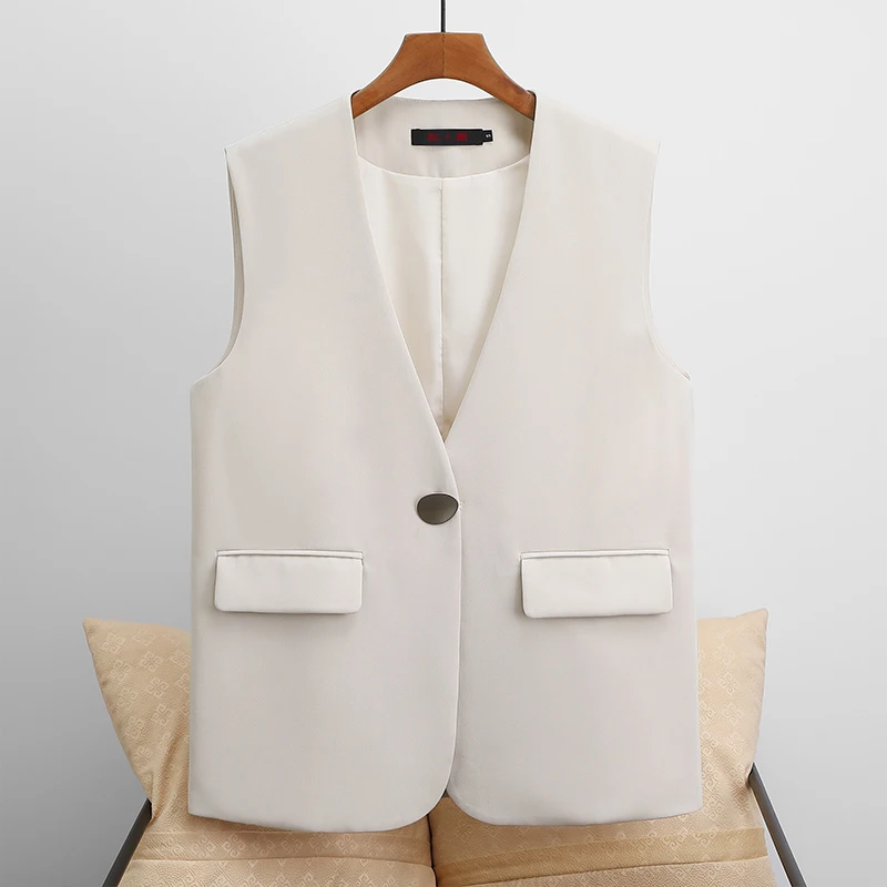 

Spring Autumn Suit Vest Women Solid Colour V-neck Single Button Waistcoat Korea Female Casual Fashion Sleeveless Jacket