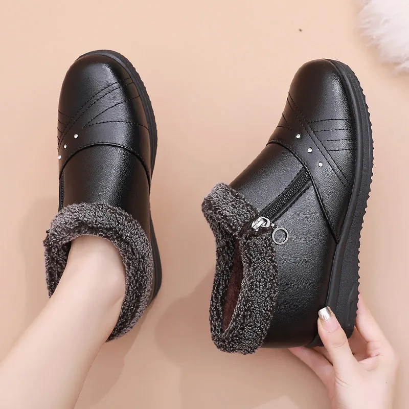 Maogu 2024 Waterproof Snow Boot Shoes Women Casual Lightweight Warm Winter Soft Leather Elderly Shoe New Woman Ankle Short Boots