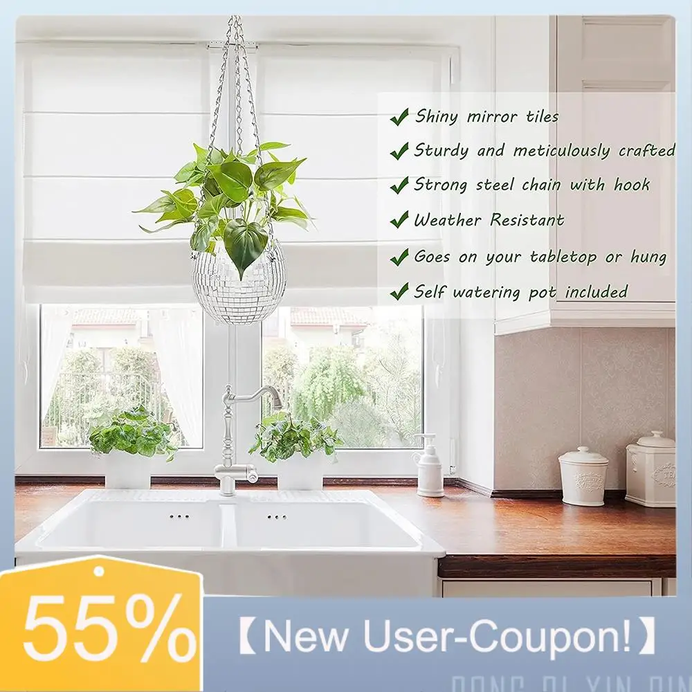 【Fast Delivery】Disco Ball Planter Shape Hanging Vase Flower Planter Pots With Drainage Mirror Hanging Basket Room Garden Decorat