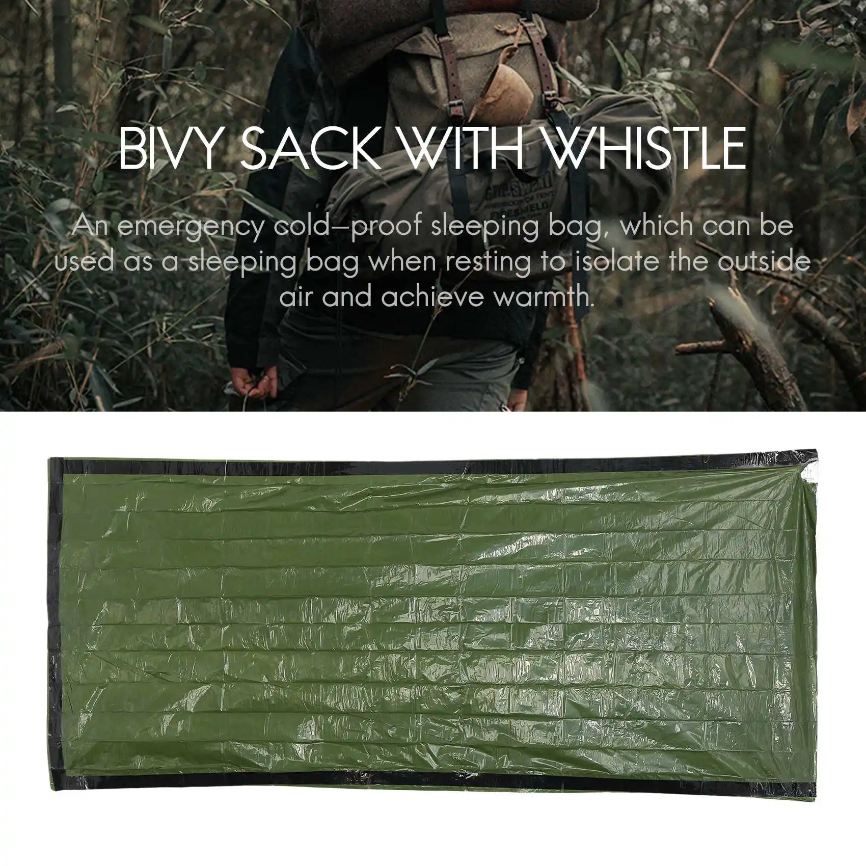 Emergency Sleeping Bag Bivy Sack with Whistle Outdoor Survival Sleeping Bag Thermal Blanket for Camping Backpacking