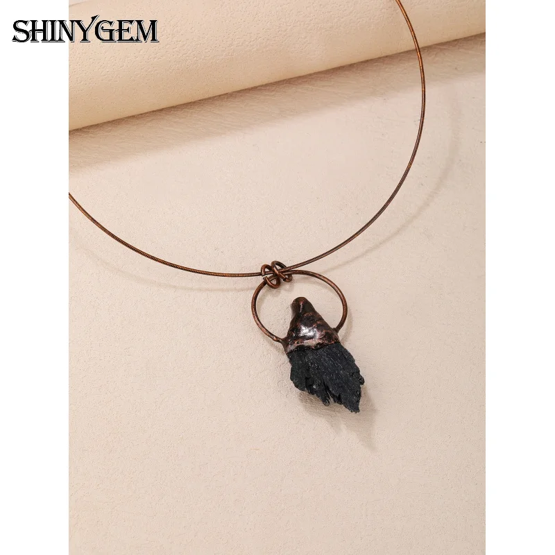 SHINYGEM Natural Black Tourmaline Amorphous Eagle Tail Stone Prom Goth Hip Hop Pendant Jewelry Fashion Necklace Gift