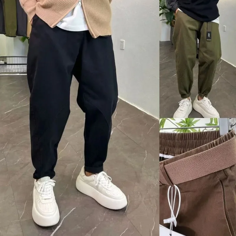 Autumn Spring New Men Cargo Pants Korean Style Male Casual Loose Belt Mid Waist Slim Fit Trouser Sport Sweatpants Man Clothing