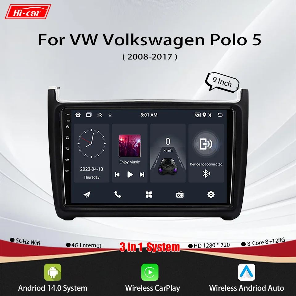 Radio Multimedia para coche VW Volkswagen POLO 5 2008 - 2017 Android 14 2Din inalámbrico Carplay Vento Android Auto Radio estéreo