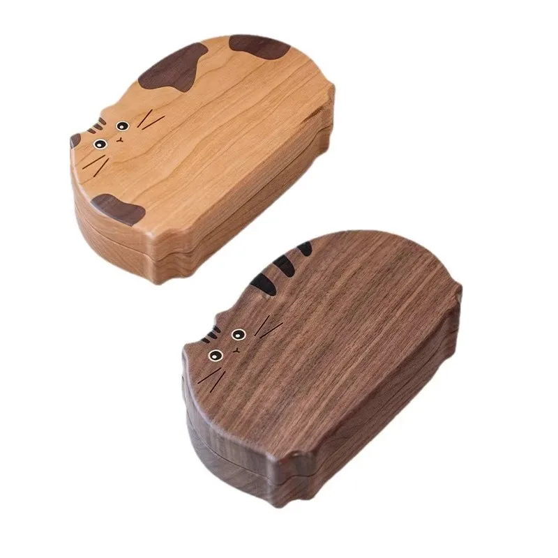 

Solid wood jewelry box cute cat portable small three gold hand jewelry box jewelry box storage box jewelry box gift