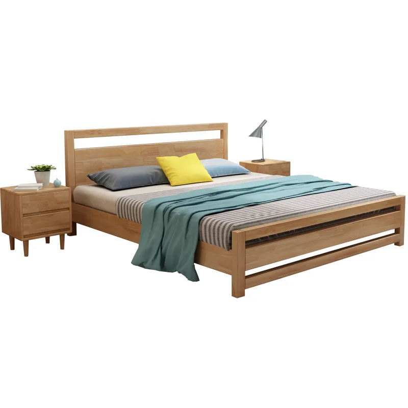 Nordic solid wood bed, minimalist, apartment, hotel, furniture, storage bed