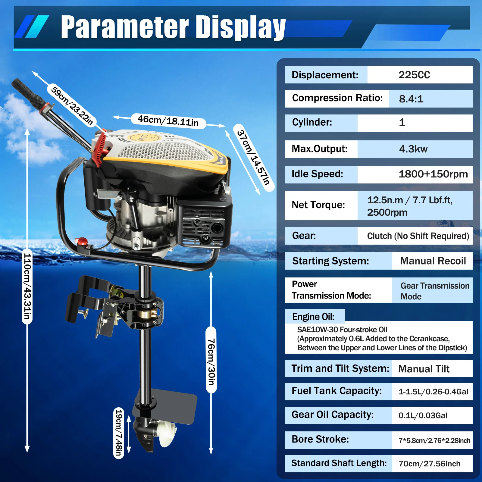 محرك خارجي 9 حصان، محرك قارب خارجي بقدرة 4300 وات، محرك قارب صيد عالي التحمل رباعي الأشواط، محرك بحري